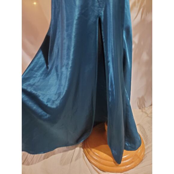 Vtg Victorias Secret Gold Label Satin Lace Maxi Chemise Slip Dress Size M Blue - Picture 6 of 12